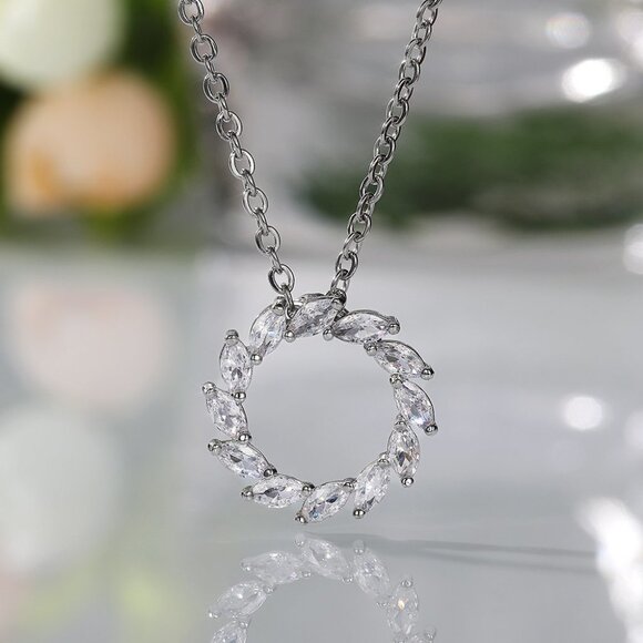 ✨ Simple Shiny Hollow Round Many Marquis CZ Necklace for Women, EVGG1108 - Picture 2 of 6